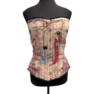 Marvelous Mayhem Overbust Corset Japanese Art Asian Imagery Hook Front Lace Back